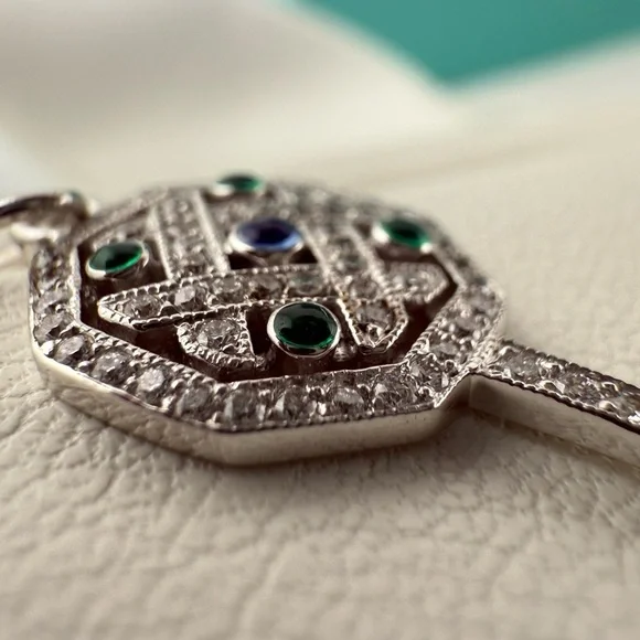 RARE Tiffany & Co. 18k Diamond Key with Enamel e in White Gold - Picture 10 of 12
